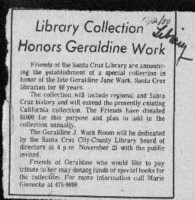 Library Collection Honors Geraldine Work