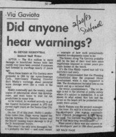 Via Gaviota: Did anyone hear warnings?