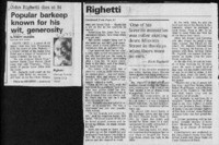 John Righetti dies at 84: Popular barkeep known for his wit, generosity ...