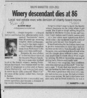 Winery descendant dies at 86