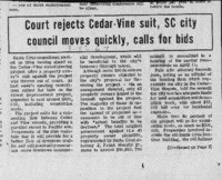 Court rejects Cedar-Vine suit, SC city council moves quickly, calls for bids