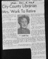 City-County Librarian Mrs. Work to Retire