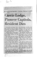 Carrie Lodge, Pioneer Capitola, Resident Dies