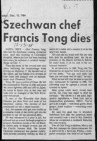 Szechwan chef Francis Tong dies