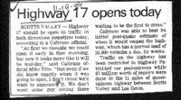 Highway 17 opens today