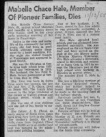 Mabelle Chace Hale, Member of Pioneer Families, Dies