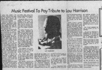 Music festival to pay tribute to Lou Harrison