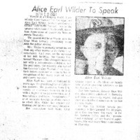 Alice Earl Wilder to Speak