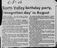 Scotts Valley birthday party, 'recognition day' in August