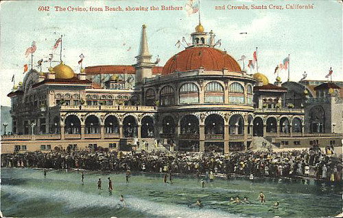 Casino, from Beach, Showing Bathers and Crowds