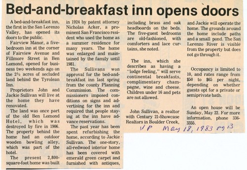 Bed-and-breakfast inn opens doors