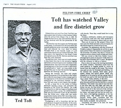 Toft Has Watched Valley and Fire District Grow