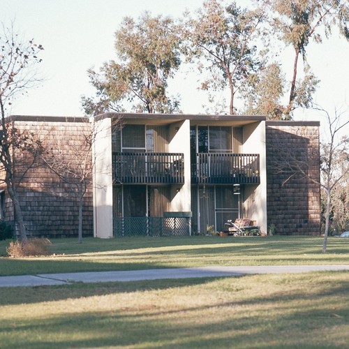 Residential Apartments, Phase Two: exterior: side of one building showing patios and balconies