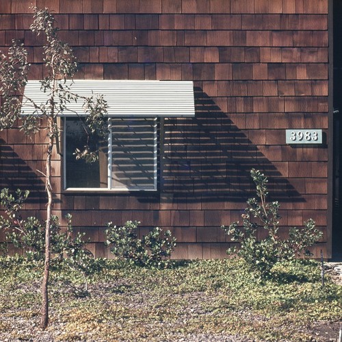 Residential Apartments, Phase Two: exterior: detail of window awnings