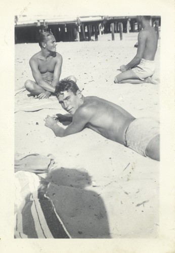 Rear- Dave "Count" Littlefield. Front- Harry Mayo at Cowell Beach