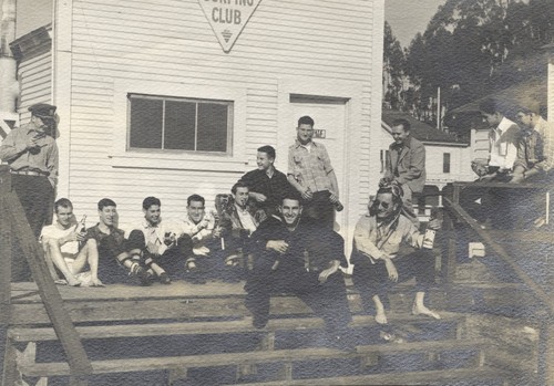 New Years Day 1944 (back row) Levy Dibble (naval aviator), unidentified, Dave Ledyard, Bill Wilder, Ernest Polly, Ted Schultz, Blake Turner, Bill Lidderdale, James Henniger, Sonny MacGregor, Bob Rittenhouse. (front row) Harry Mayo and Leroy Gates (naval aviator)