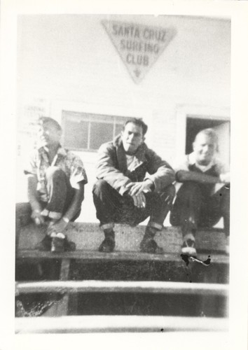 Ed Smith, Harry Mayo, Dave "Count" Littlefield on clubhouse steps