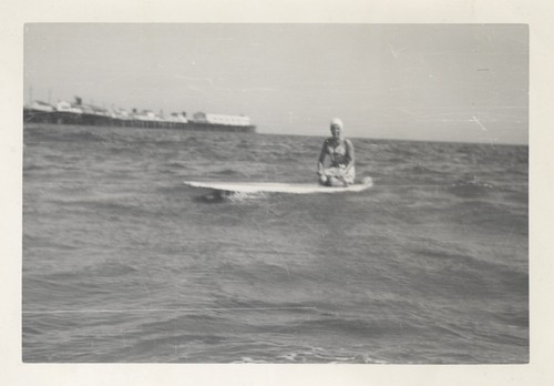 Sally Coen surfing at Cowell's