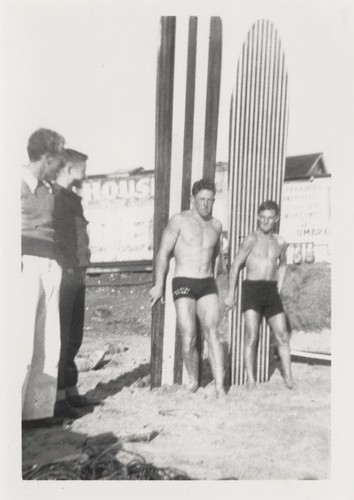 Harold Goody, Blake Turner, Lloyd Ragon, and Harry Murray at Cowell Beach