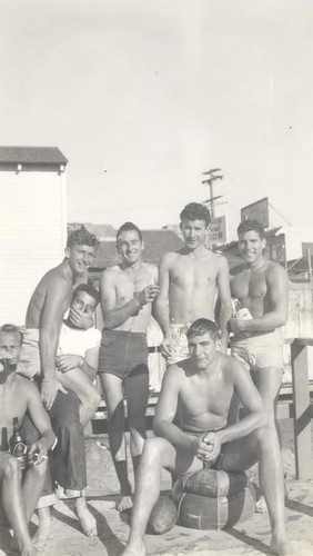 Dave "Count" Littlefield, Bob Gillies, Harry Mayo, Chet Mayo, Frank "Weeg" Knowles, Terrence Hickey, Bob Rittenhouse at the clubhouse