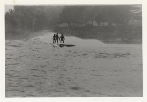 Harry Murray, Jack Moore, Don Patterson, and unidentified surfer at Cowell Beach