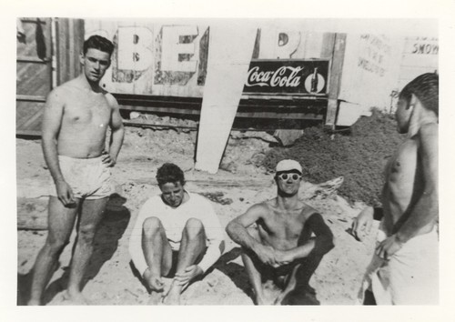 Booth?, Don Patterson, E. J. Oshier, Harry Murray at Cowell Beach