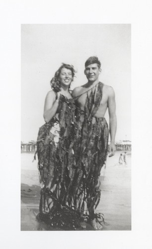 Bob Rittenhouse, Edie Ann Gates wearing kelp, near end of war. The couple were later married