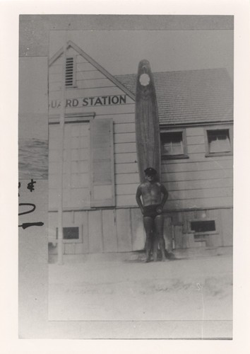 Unidentified surfer at southern California Lifeguard Station