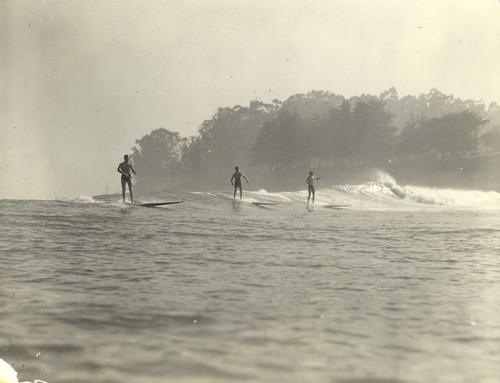 Jack Moore, Harry Murray, Bill Grace at Cowell Beach