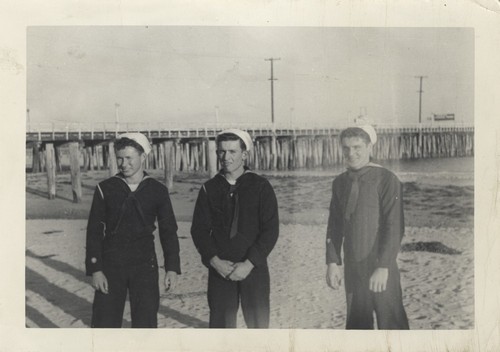 Bill Grace, Bob Gillies, and Frazier at Cowell Beach