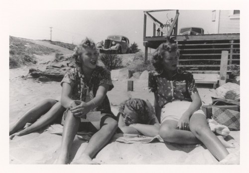 Mary Jane Warren, Joan Porter, Barbara Merrell at Cowell Beach