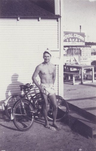 E. J. Oshier with bicycles at Cowell Beach