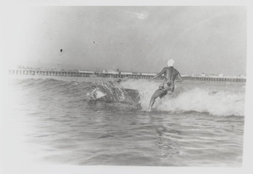 Shirley Templeman surfing at Cowell Beach