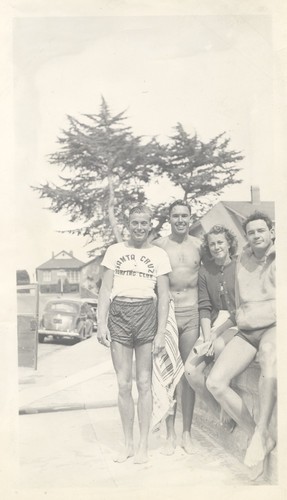 Rich Thompson, "Jeep", Pat Collings, P. B. "Smitty" Smith at Seabright Beach