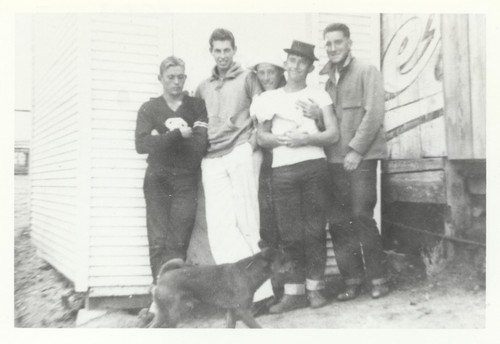 Rich Thompson, Dick Anderson, Lloyd Ragon, Bob Gillies, Duane Polly at Cowell Beach