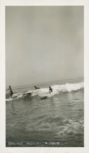 Bob Gillies, Harry Murray, and Harry Mayo at Cowell Beach