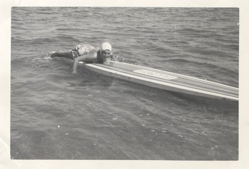 Sally Coen surfing at Cowell's