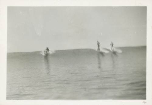 Alexander "Pinky" Pedemonte, Lloyd Ragon, and Harry Murray at the San Lorenzo River mouth