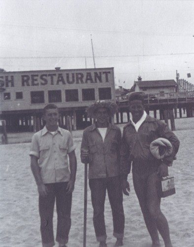 Bob Gillies, Harry Mayo, Don "Bosco" Patterson at Cowell Beach