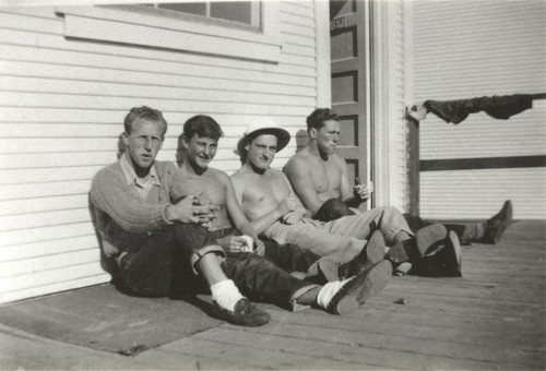 Harold Goody, Harry Murray, Jack Moore, Lloyd Ragon outside the clubhouse before WWII