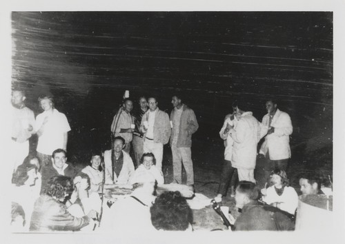 Reunion beach party: Bob and Pat Gillies, Blake Turner, Harold Goody, Jack Moore, Bob Sutler, John Lareque, Bill Grace, Bobbie Grace, Lee Sparrow, Jim Alumbaugh