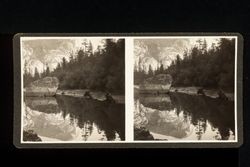 Stereoscope card (Stereographic)--Merced River below North Dome, Yosemite National Park