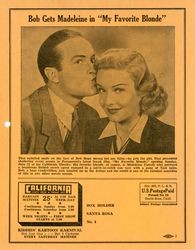 Bob gets Madeleine in "My Favorite Blonde" : California Theater flier, Santa Rosa, California, 1942