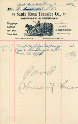 Santa Rosa Transfer Co. receipt, Santa Rosa, California, May 1, 1902