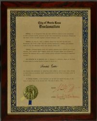 City of Santa Rosa proclamation ... of award of merit to Randal Locke for bravery and assistance in capturing armed robbers ... this 18th day of April, 1985