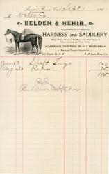 Belden & Hehir receipt, Santa Rosa, California, September 1, 1909