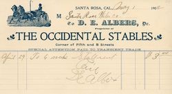 Occidental Stables receipt, Santa Rosa, California, May 1, 1902