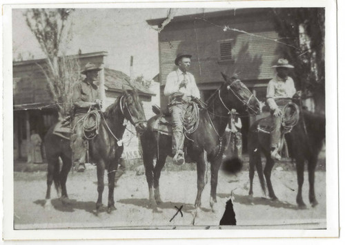 Men on Horseback at Oak Saloon, Antelope Valley, California, 1910