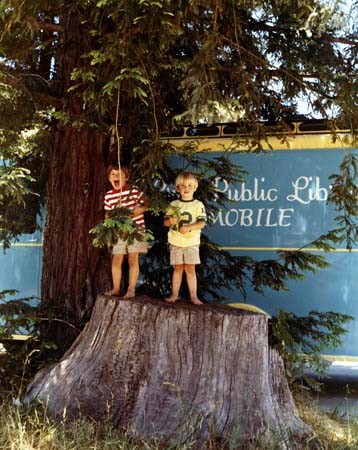 Young patrons with the Santa Cruz Public Library's Bookmobile