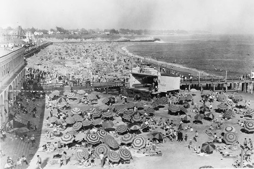 Panorama of the Santa Cruz Boardwalk beach